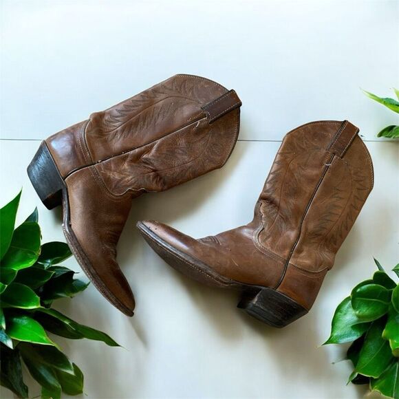 Justin Boots Shoes - Vintage Brown Justin’s Leather Cowboy Boots 7.5 Western Classic Pointed